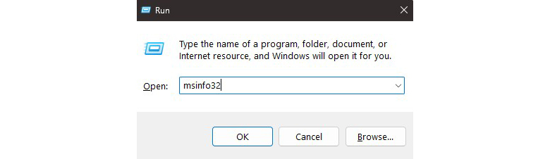 In this window, type ‘msinfo32’ (without the quotes) and hit Enter