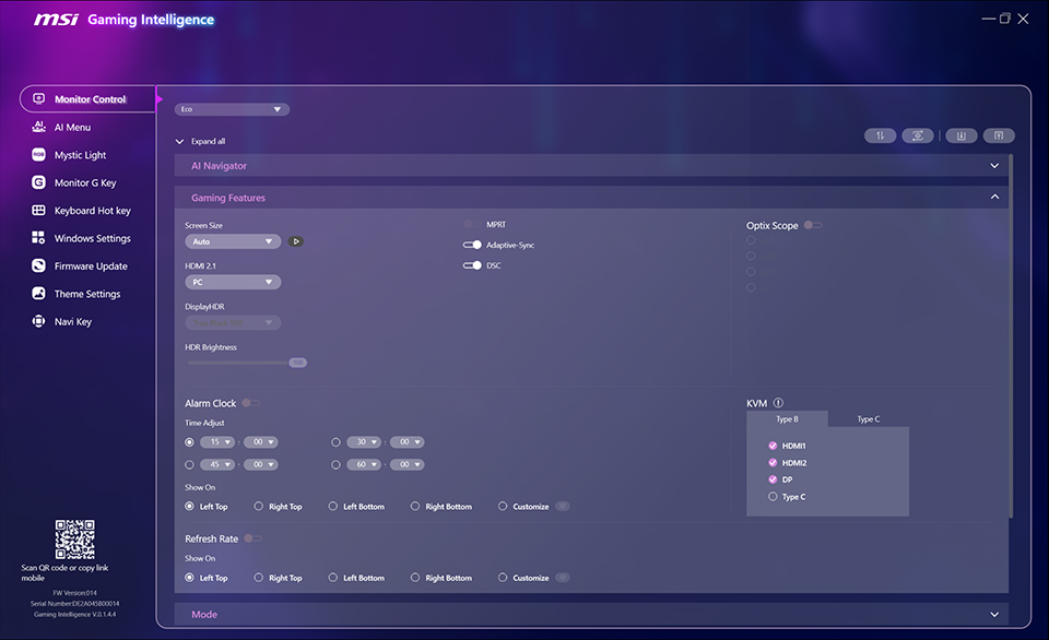 Monitor Control Gaming Feature