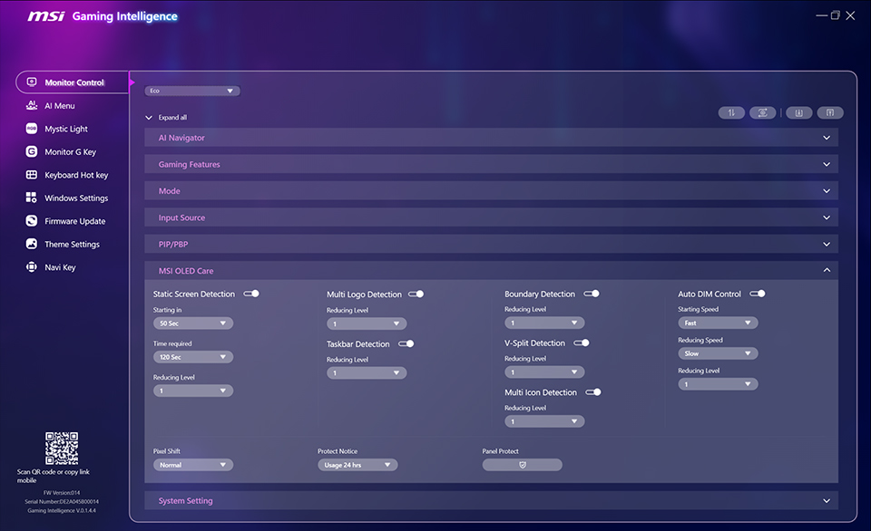 Monitor Control MSI OLED Care