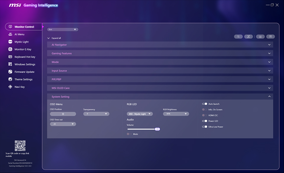Monitor Control System Setting