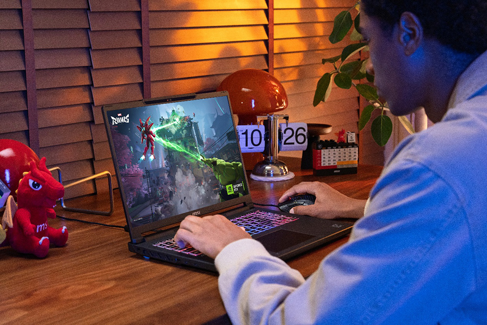 The MSI Crosshair A16 HX pairs an AMD Ryzen 9 8940HX processor with GeForce RTX 5070 graphics for QHD+ gaming, content creation, and entry-level local AI workloads.