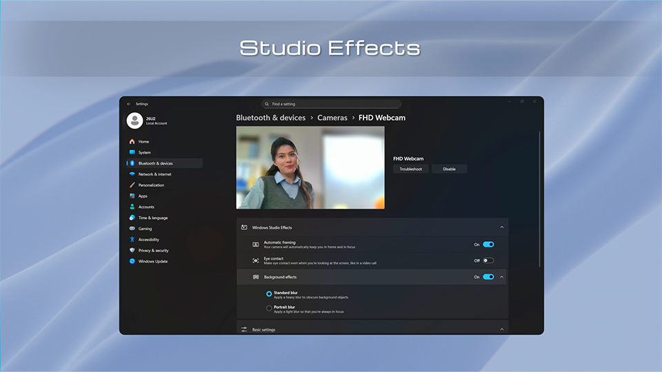 Windows Studio Effects enhances online meetings with AI-powered features.