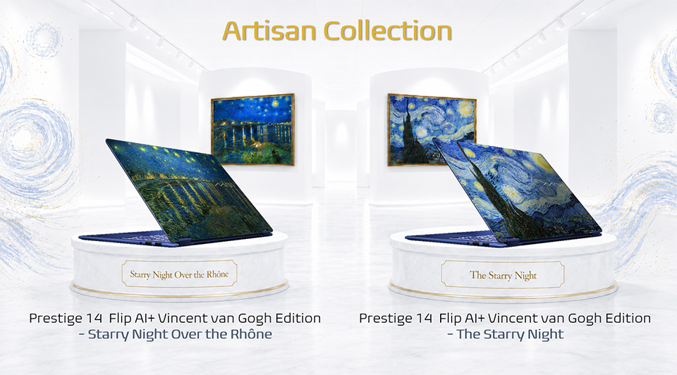 The MSI Prestige 14 Flip AI+ Vincent van Gogh Edition draws inspiration from Starry Night Over the Rhône and The Starry Night