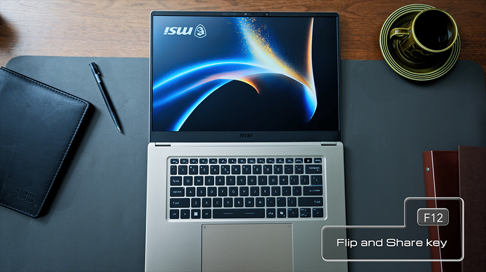 La exclusiva tecla F12 Flip & Share rota la pantalla instantáneamente para facilitar la colaboración.