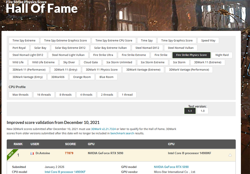 3Dmark Fire Strike Physics