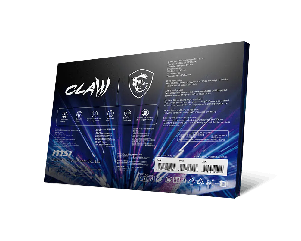 8'' MSI Claw Tempered Glass Screen Protector