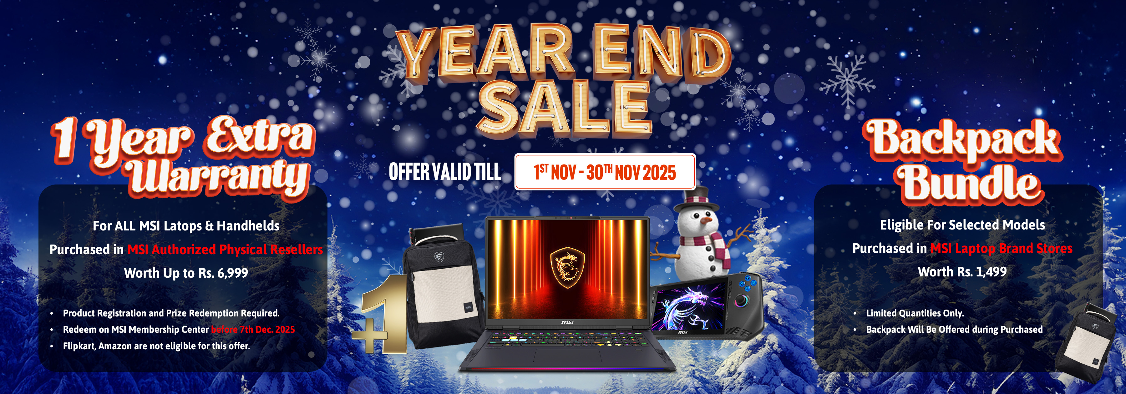 MSI Year End Sale Laptop Warranty and Backpack Bundle Offer Promotion