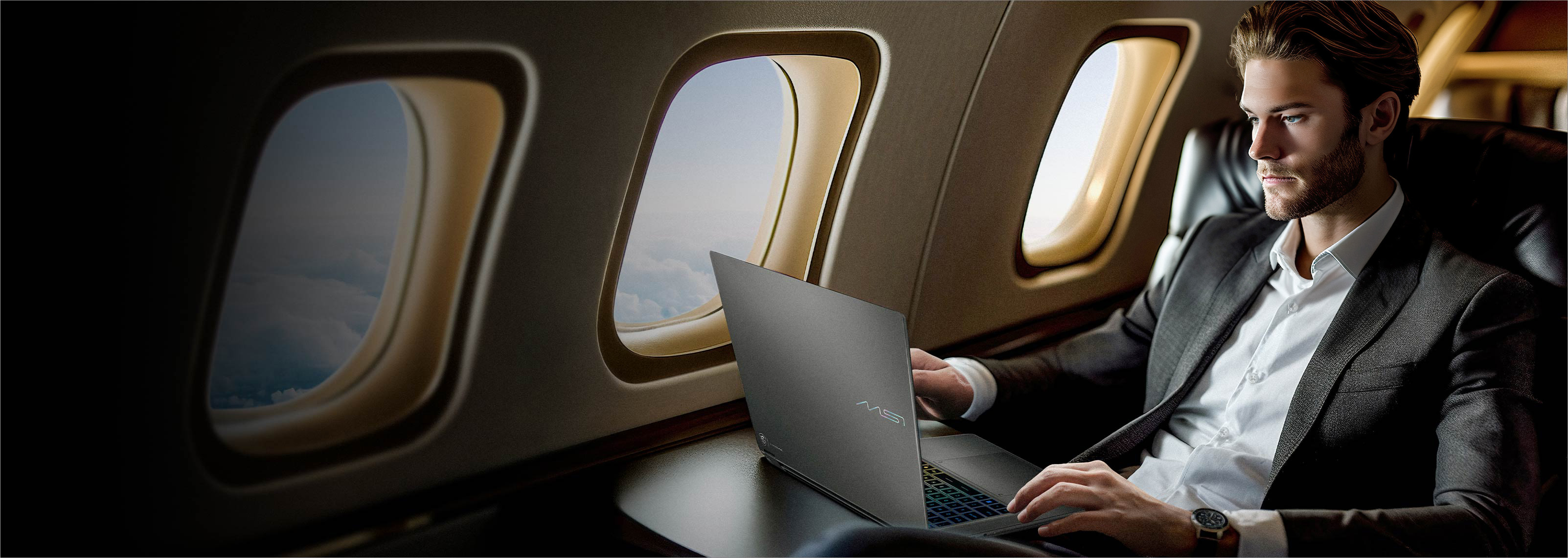 MSI Prestige N16 Flip AI+ laptop in daylight showcasing long-lasting battery life