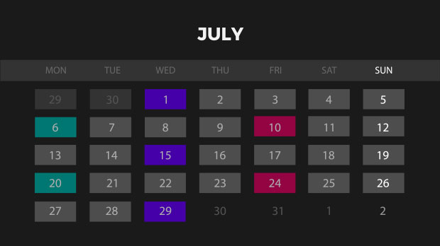 July Contest Calendar. Theme Announcement: 7/6, 7/20. Gift Announcement: 7/10, 7/24. Winner Announcenemt: 7/1, 7/15, 7/29.